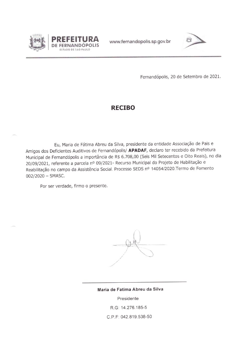 Página 5 de Prestação de Contas Mensal — Habilitação e Reabilitação — 9ª Parcela — Outubro/2021