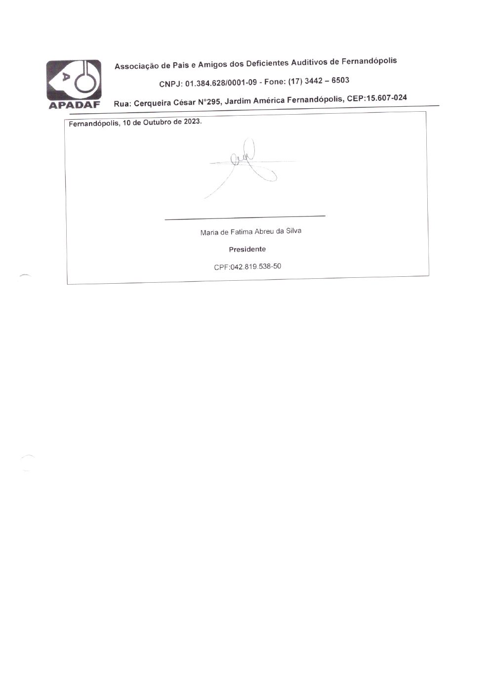 Página 3 de Prestação de Contas Mensal — Habilitação e Reabilitação — 9ª Parcela — Outubro/2023